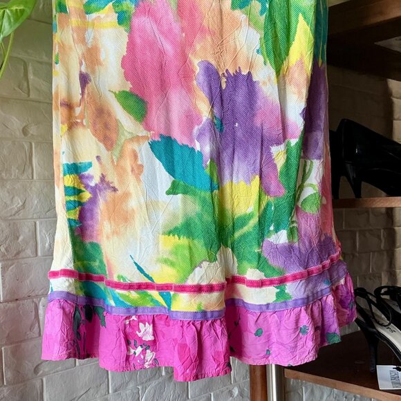 Vintage Jams World Tropical Orchid Floral Midi Sun Dress + Ribbon Hem Detail - Picture 6 of 12